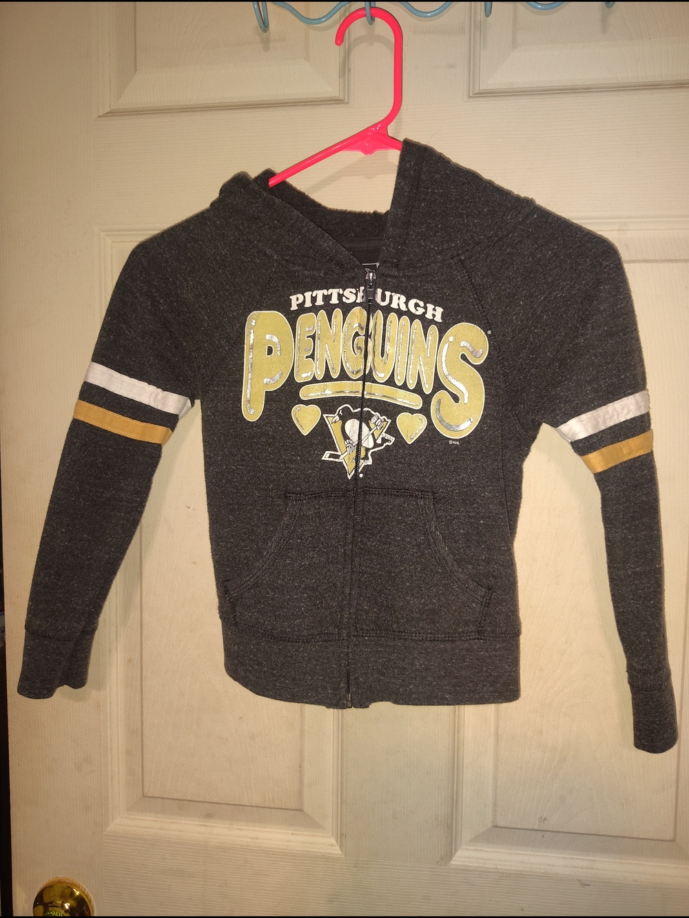New Era Kids Pittsburgh Penguins Charcoal Hoodie with Gold & White Accents 6x